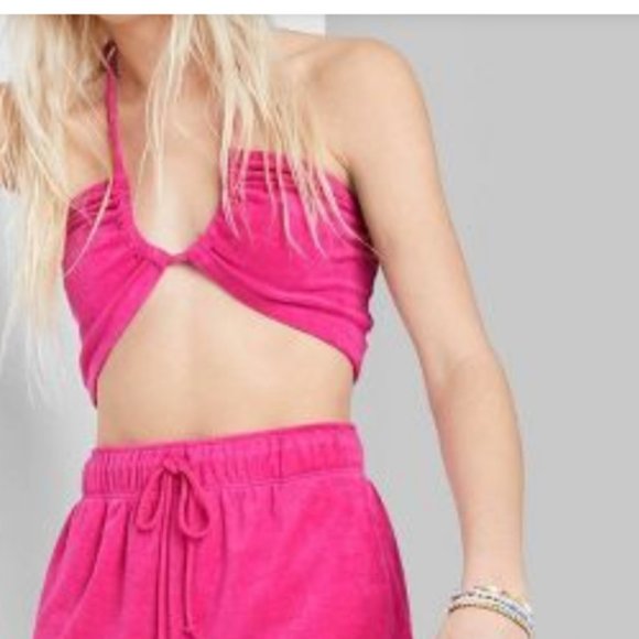 Y2K style pink terry cloth Sexy multi-way top Top - Picture 1 of 7